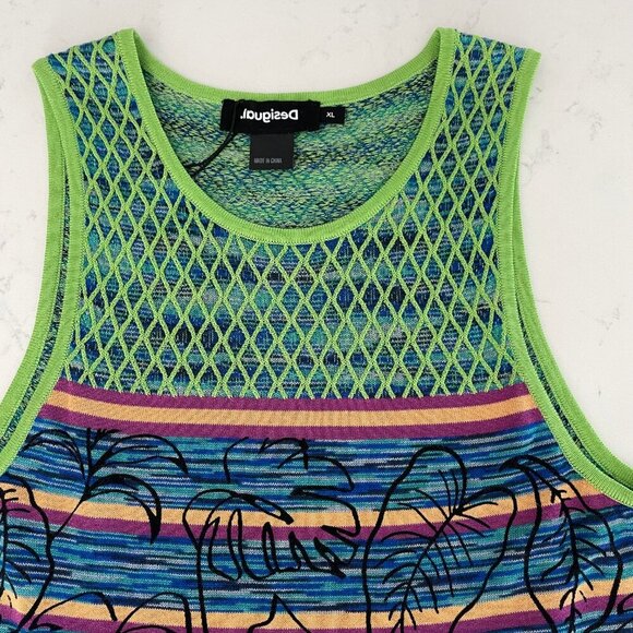 Desigual Knit Slvless Cotton Viscose Abstract Print Tank Top Multi Color M/L - Picture 3 of 11